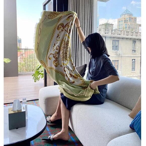 AmandaX “Impression of Summer” Silk-Wool Jacquard Large Scarf/Shawl Throw - Picture 12 of 16